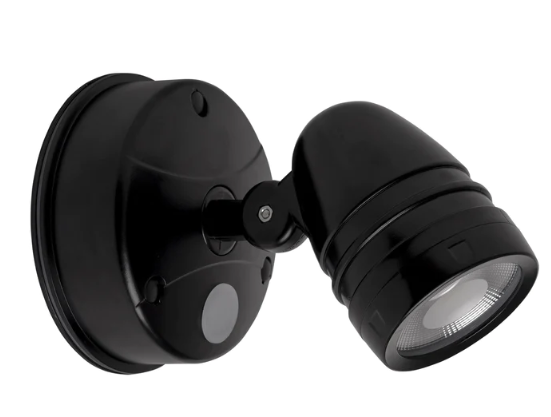 Focus Polycarb Black Single Adjustable Spot Light + Sensor
